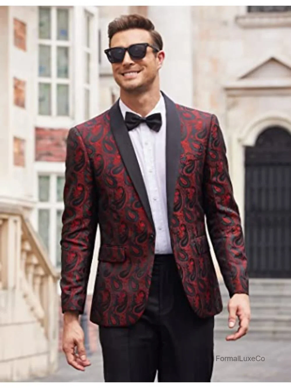 Men's Floral Tuxedo Jacket Paisley Shawl Lapel Suit Blazer for Prom Wedding